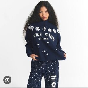 SKIMS Navy Ski Club Cotton blend quarter zip top